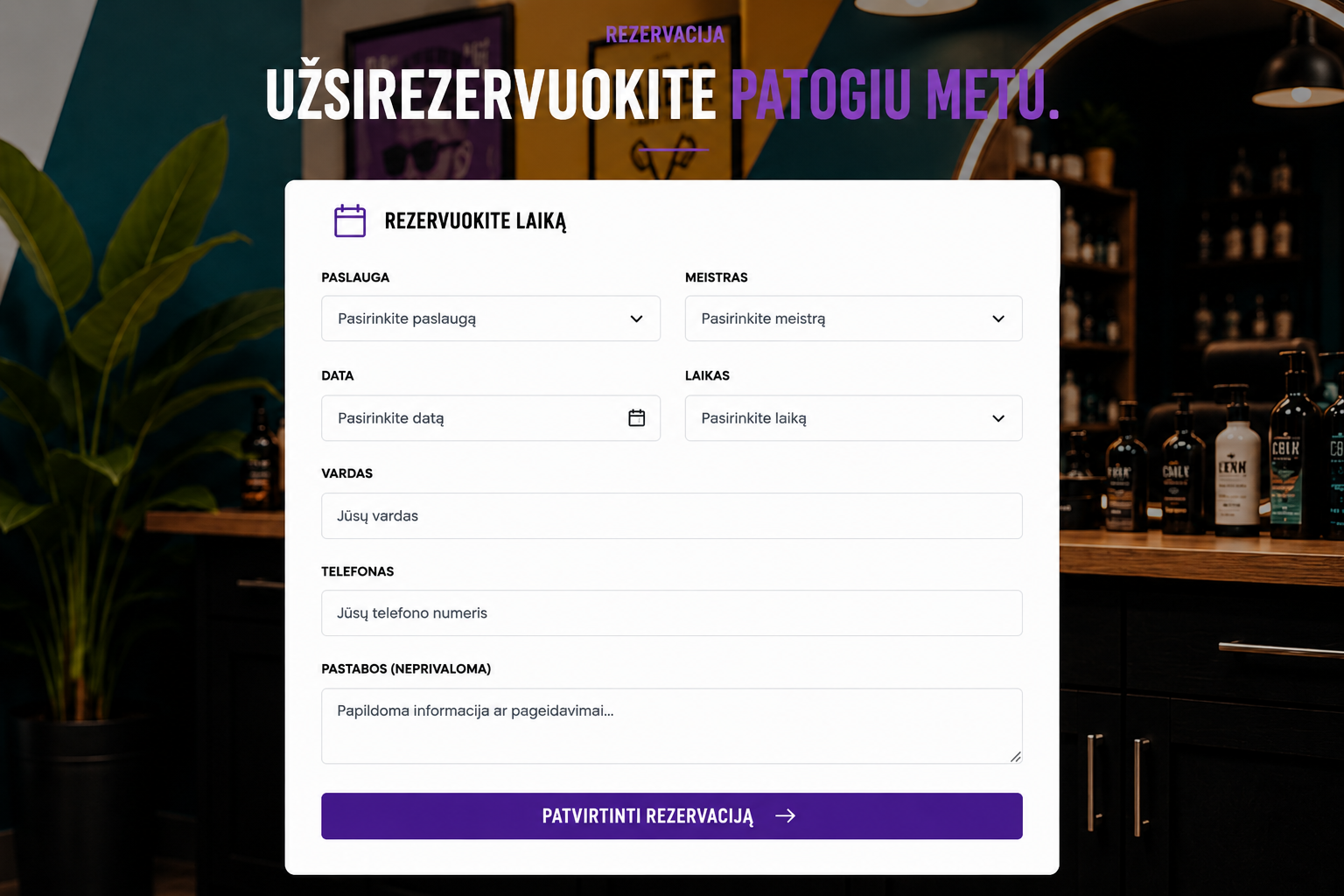 Kirpyklos svetainė - rezervacija